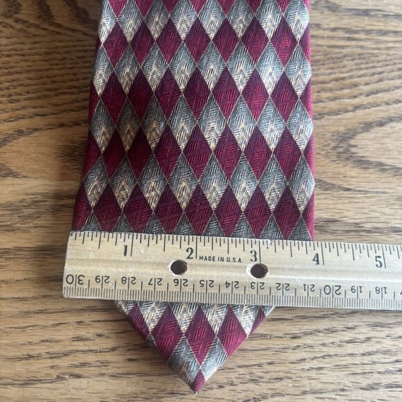 J.Z. Richards Nordstrom Green Red Gold All Silk Necktie  Tie Diamond Pattern USA - Picture 3 of 5